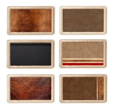 Set of leather elements. Collection of leather tag and label of black, beig.. 스톡 사진
