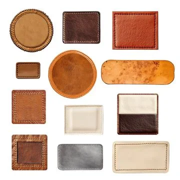 Set of leather elements. Isolated on white background. Collection of leathe.. Stock Illustration