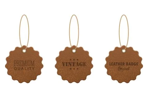 Set of leather labels vector illustration isolated on white background Stock Illustration