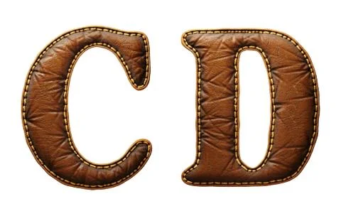 Set of leather letters C, D uppercase. 3D render font with skin texture isolated Stock Illustration