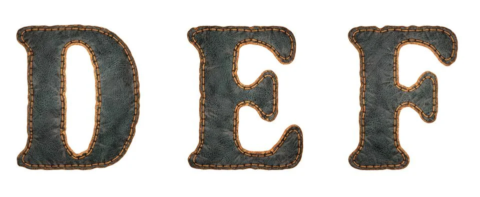 Set of leather letters D, E, F uppercase. 3D render font with skin texture Stock Illustration