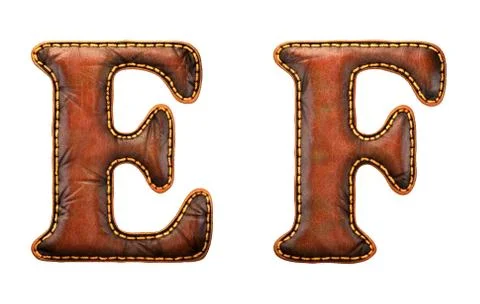 Set of leather letters E, F uppercase. 3D render font with skin texture isolated Stock Illustration