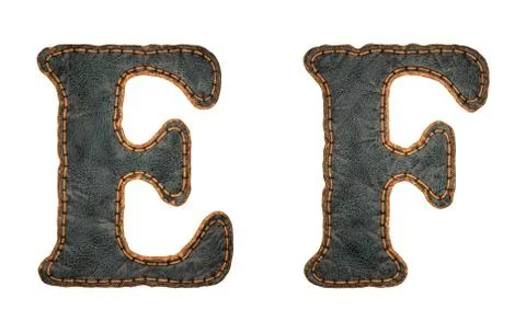 Set of leather letters E, F uppercase. 3D render font with skin texture isolated Stock Illustration