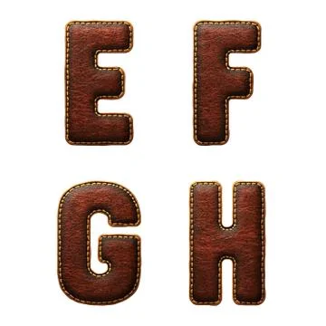 Set of leather letters E, F, G, H uppercase. 3D render font with skin texture Stock Illustration