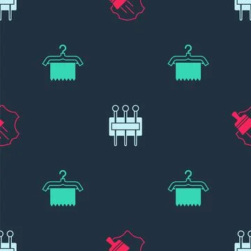 Set Leather, Needle for sewing and Hanger wardrobe on seamless pattern. Vector Stock Illustration
