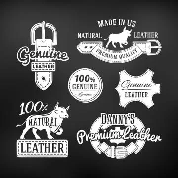 Set of leather quality goods vector designs. Vintage belt logo, retro labels 库存插图