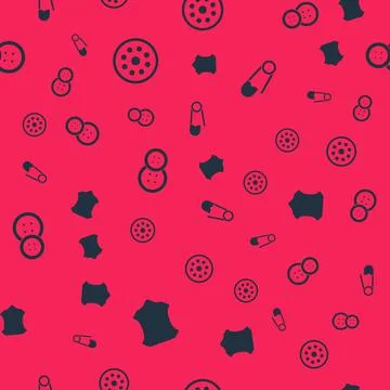 Set Leather, Sewing button, and Safety pin on seamless pattern. Vector Illustrazione stock