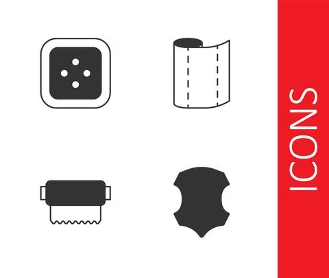 Set Leather, Sewing button for clothes, Textile fabric roll and icon. Vector 스톡 일러스트