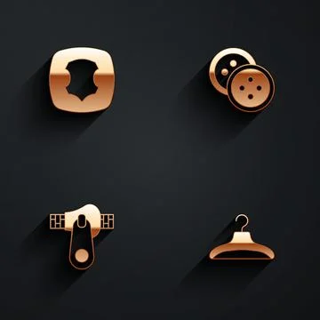Set Leather, Sewing button for clothes, Zipper and Hanger wardrobe icon with  Stock Illustration