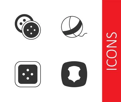 Set Leather, Sewing button for clothes, and Yarn ball icon. Vector 스톡 일러스트