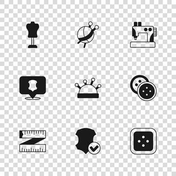 Set Leather, Sewing button for clothes, Needle bed and needles, machine, Ma.. Stock Illustration