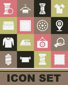 Set Leather, Sewing button, Location tailor shop, Yarn, Pattern, Tape measure Stock Illustration