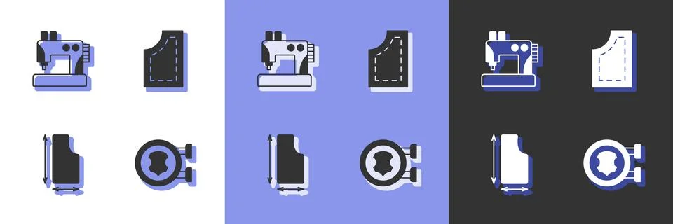 Set Leather, Sewing machine, pattern and  icon. Vector Stock Illustration