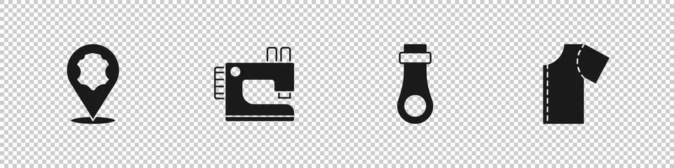 Set Leather, Sewing machine, Zipper and pattern icon. Vector Stock Illustration