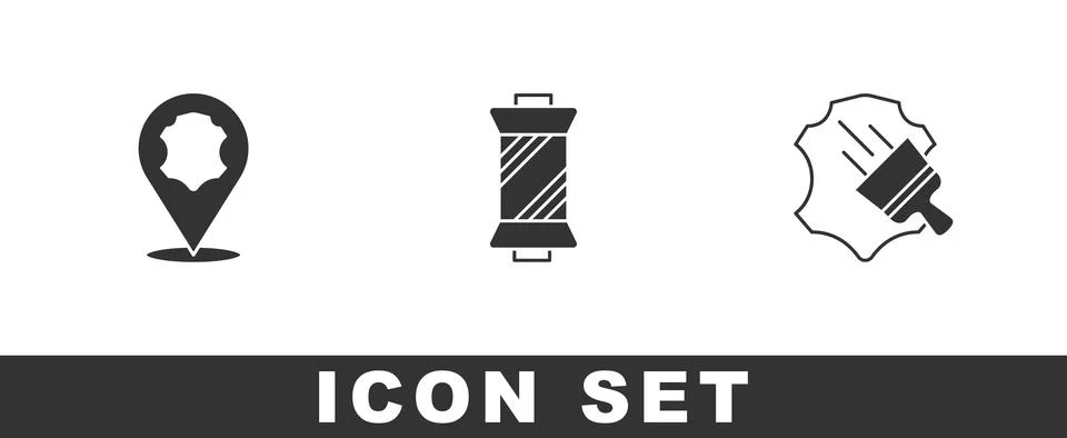Set Leather, Sewing thread on spool and icon. Vector Illustrazione stock