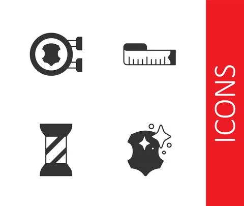 Set Leather, Sewing thread on spool and Tape measure icon. Vector Stock Illustration