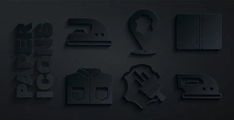 Set Leather, Textile fabric roll, Shirt, Electric iron, and icon. Vector Stock-Illustration