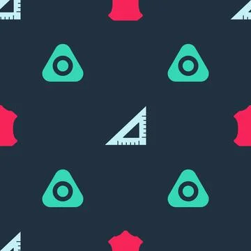 Set Leather, Triangular ruler and Sewing chalk on seamless pattern. Vector Stock Illustration