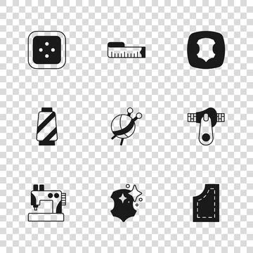 Set Leather, Zipper, Sewing pattern, Yarn ball with knitting needles, butto.. イラスト素材