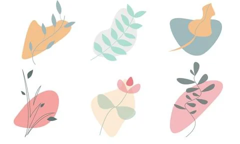 Set of leaves and branches. Abstract botanical plant art design. Stock Illustration