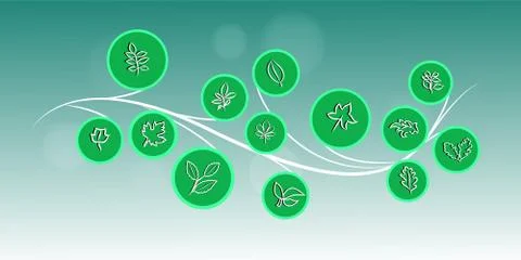 Set of leaves on tree brunch background Stock Illustration