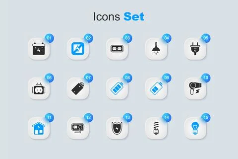 Set LED light bulb, Battery charge, No lightning, Smart home, Creative lamp.. Stock Illustration