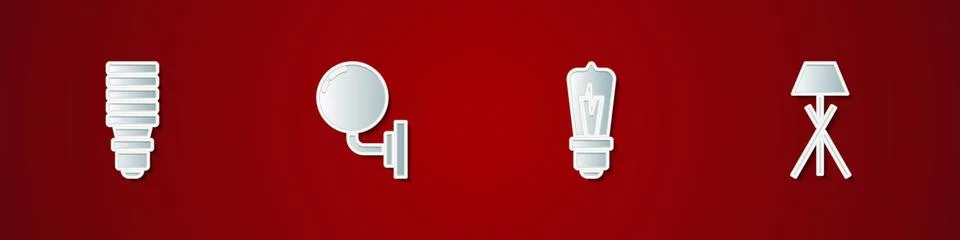 Set LED light bulb, Wall lamp or sconce, Light and Floor icon. Vector Stock Illustration