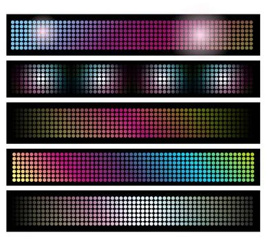 Set of LED lights background banners Five horizontal black bars filled wit... Stock Photos