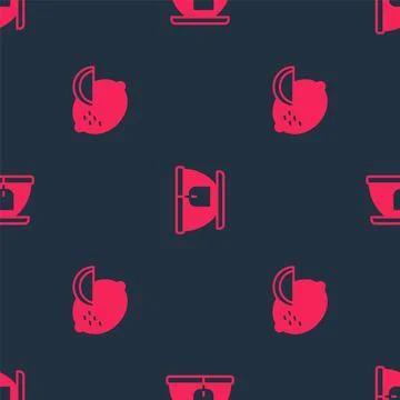 Set Lemon and Cup with tea bag on seamless pattern. Vector Illustrazione stock