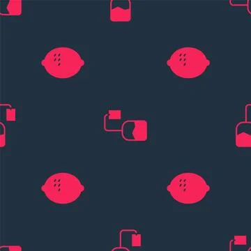 Set Lemon and Tea bag on seamless pattern. Vector Stock Illustration