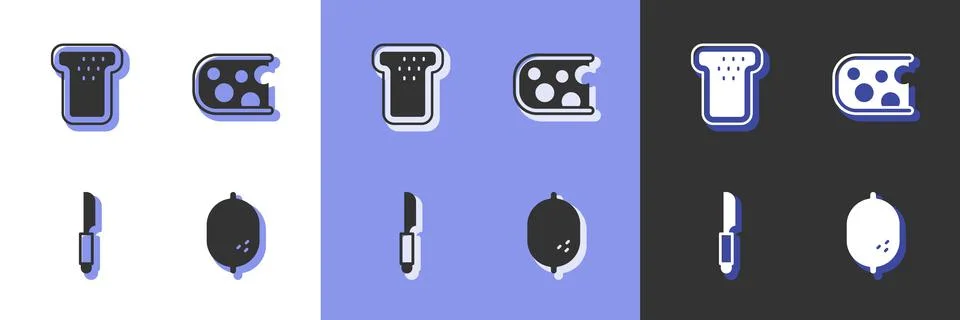 Set Lemon, Bread toast, Knife and Cheese icon. Vector イラスト素材