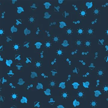 Set Lemon, Coffee beans, Sun and Mexican sombrero on seamless pattern. Vector 库存插图