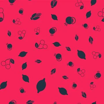 Set Lemon, Corn, Cherry and Tomato on seamless pattern. Vector Stock Illustration