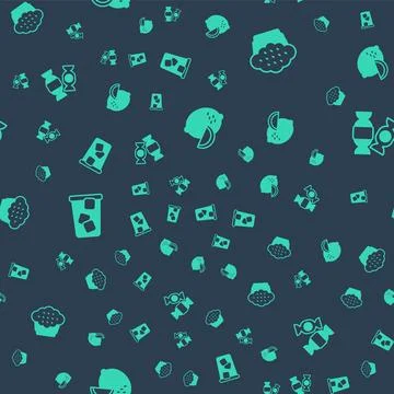 Set Lemon, Muffin, Ice tea and Candy on seamless pattern. Vector Illustrazione stock