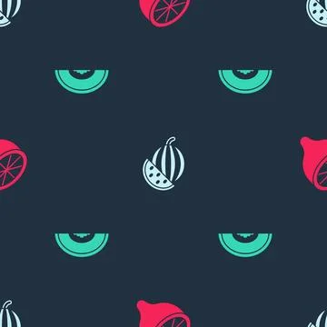 Set Lemon, Watermelon and Melon fruit on seamless pattern. Vector イラスト素材