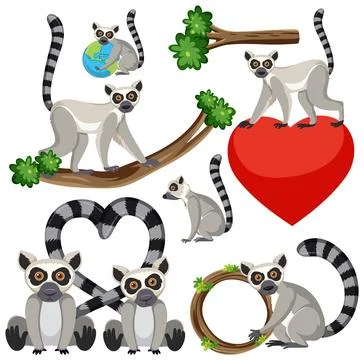 Set of lemur cartoon icon Stock Illustration