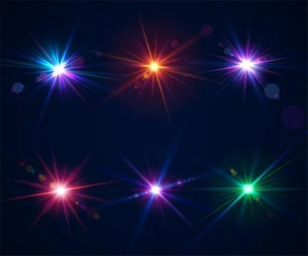 Set of lens flares. Light effects of glare flash Stock-Illustration