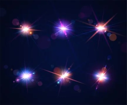 Set of lens flares. Light effects of glare flash Stock Illustration