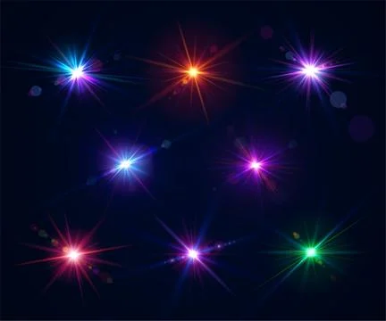 Set of lens flares. Light effects of glare flash Illustrazione stock