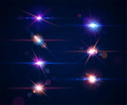 Set of lens flares. Light effects of glare flash Stock Illustration