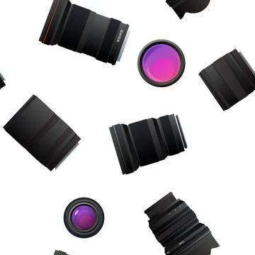Set of lenses for camera. Various sizes and focal lengths. Optical device Stock Illustration