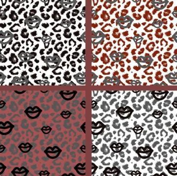 Set leopard print pattern. Set tiger print pattern. Set jaguar print textures Stock Illustration