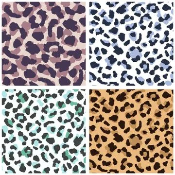 Set of leopard skin seamless pattern. Wild cat texture repeat. Stock Illustration