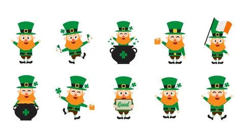Set of leprechaun character vector illustration Stock Illustration