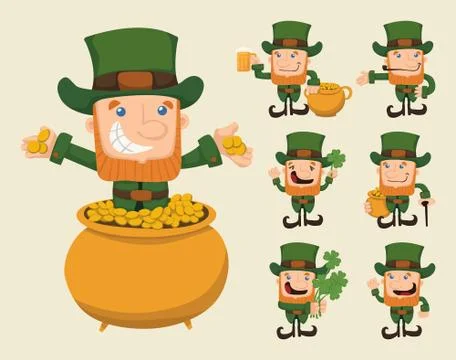 Set of leprechaun characters poses Stockillustratie