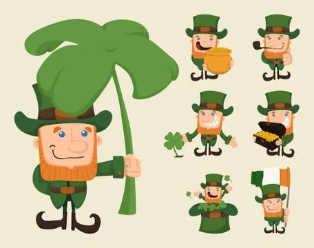 Set of leprechaun characters poses Stockillustratie