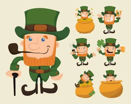 Set of leprechaun characters poses Иллюстрация