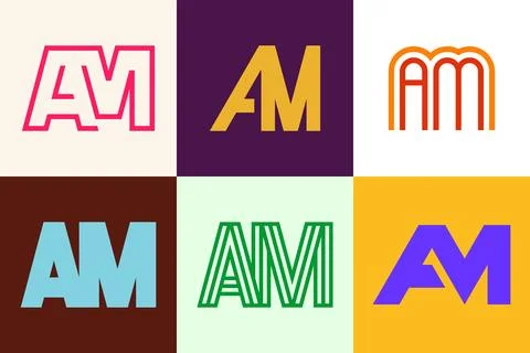 Set of letter AM logos Stock Illustration