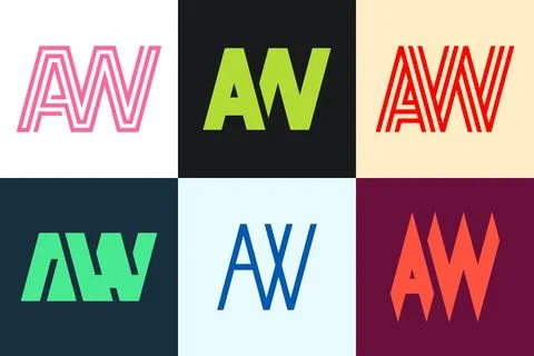 Set of letter AW logos Stock Illustration