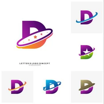 Set of Letter D planet logo design concept Vector Template. Initial D logo Ve Stock Illustration